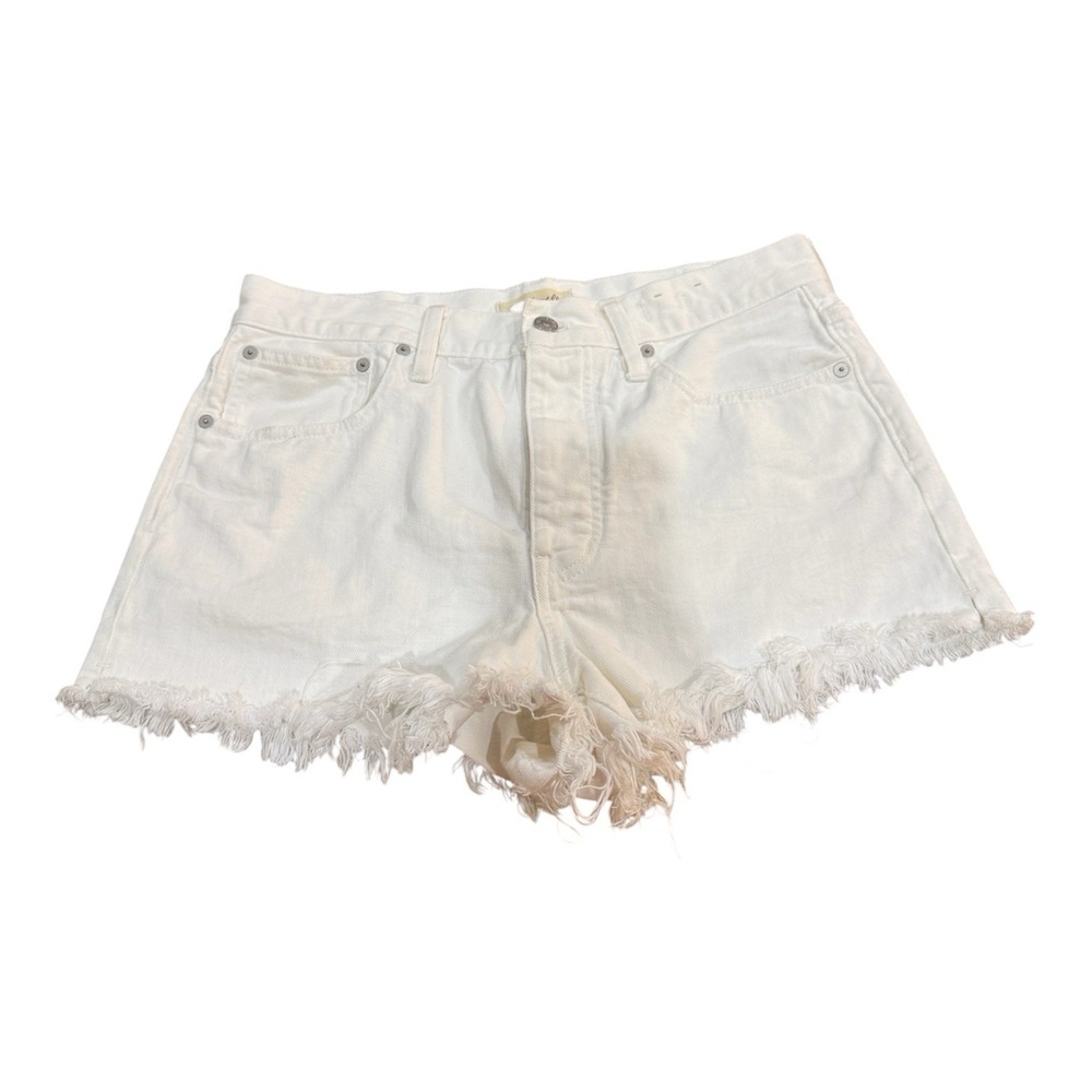 Madewell Relaxed Denim Shorts Women White Cut Off Raw Hem High Rise Size 27